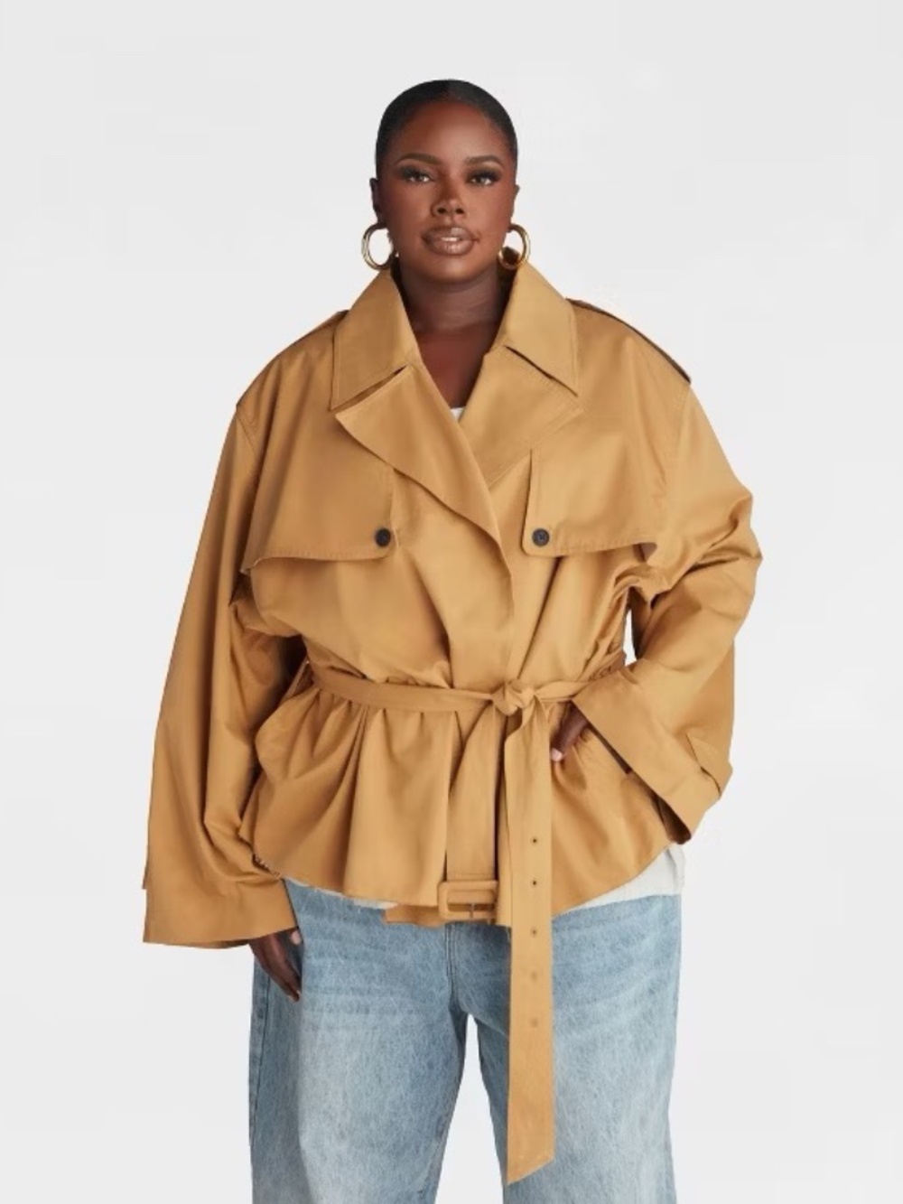 KBB by KAHLANA Women's 'The Belted Cropped Trench Jacket' - Light Brown